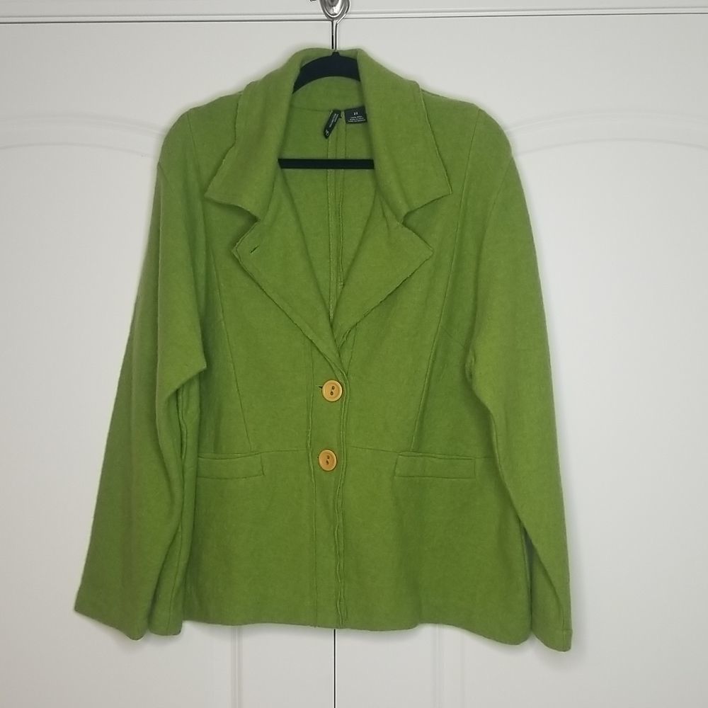 New Directions Woman Casual Green Textured Wool Blazer Jacket